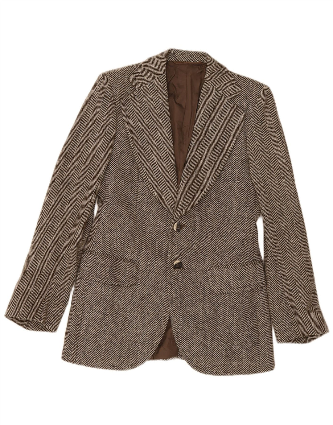 Giacca blazer vintage da uomo a 2 bottoni IT 46 piccola spina di pesce marrone