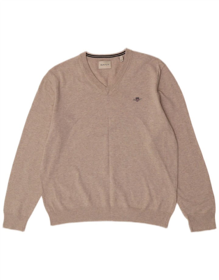 Maglione da donna con scollo a V Gant, grande cotone grigio
