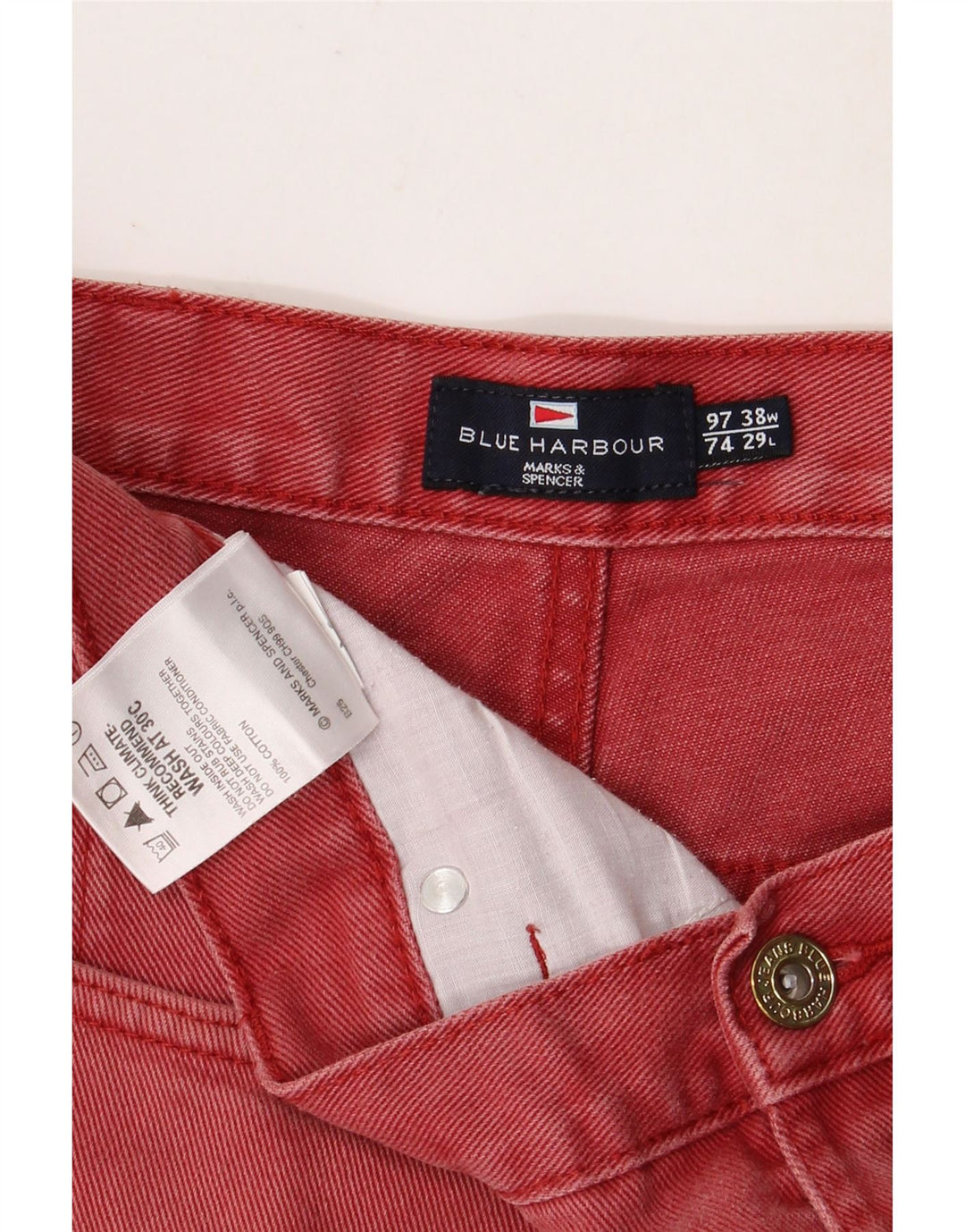 Jeans cropped Marks & Spencer da uomo blu Harbour W38 L24 cotone rosso