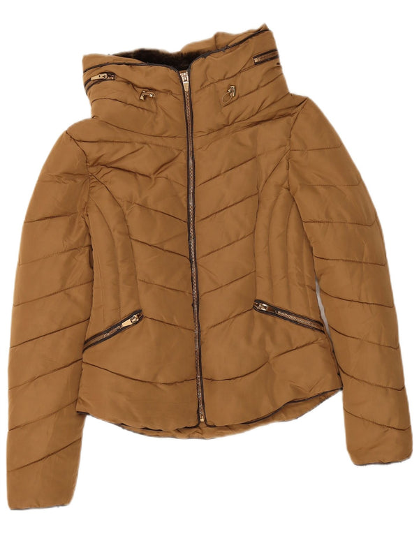 Giacca imbottita da donna Zara UK 12 Poliestere marrone medio