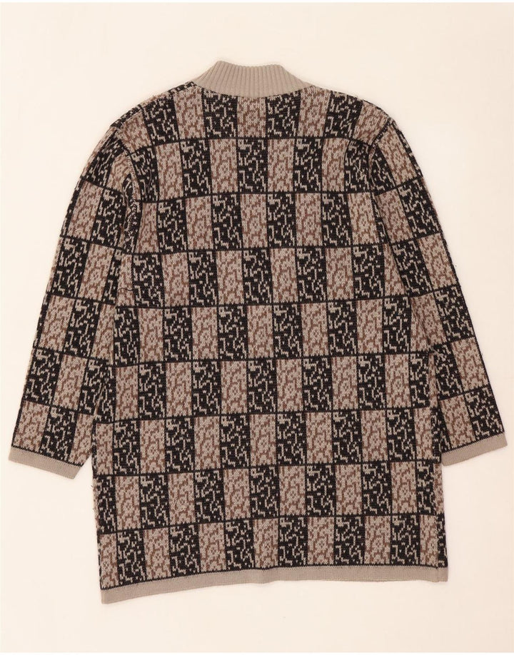 Maglione cardigan aperto lungo da donna VINTAGE IT 44 Marrone medio geometrico