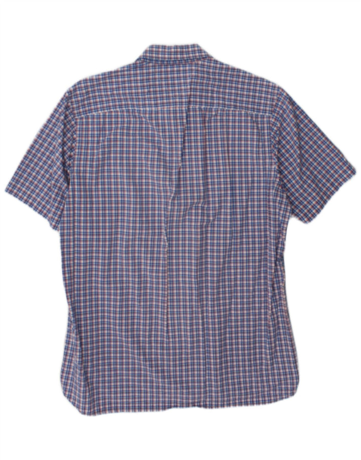 Camicia da uomo a maniche corte personalizzata Tommy Hilfiger, cotone a quadri blu di grandi dimensioni