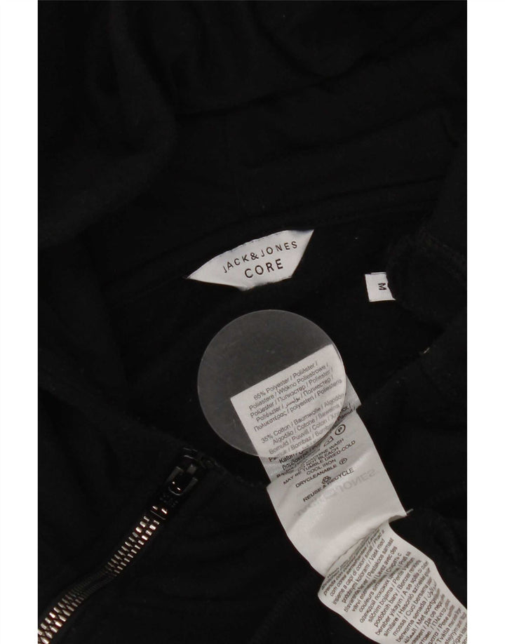 Jack & Jones Felpa con cappuccio grafica da uomo con zip e collo, poliestere medio nero
