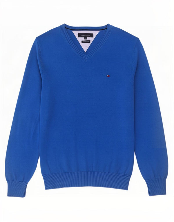 Maglione maglione con scollo a V da uomo Tommy Hilfiger in cotone blu medio