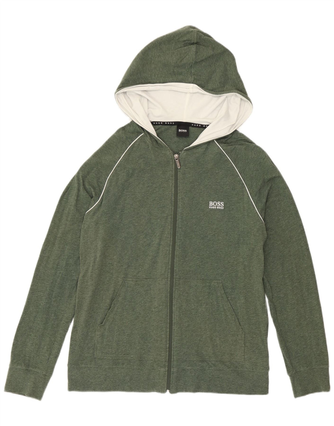 Maglione con cappuccio e zip da uomo Hugo Boss in cotone verde medio