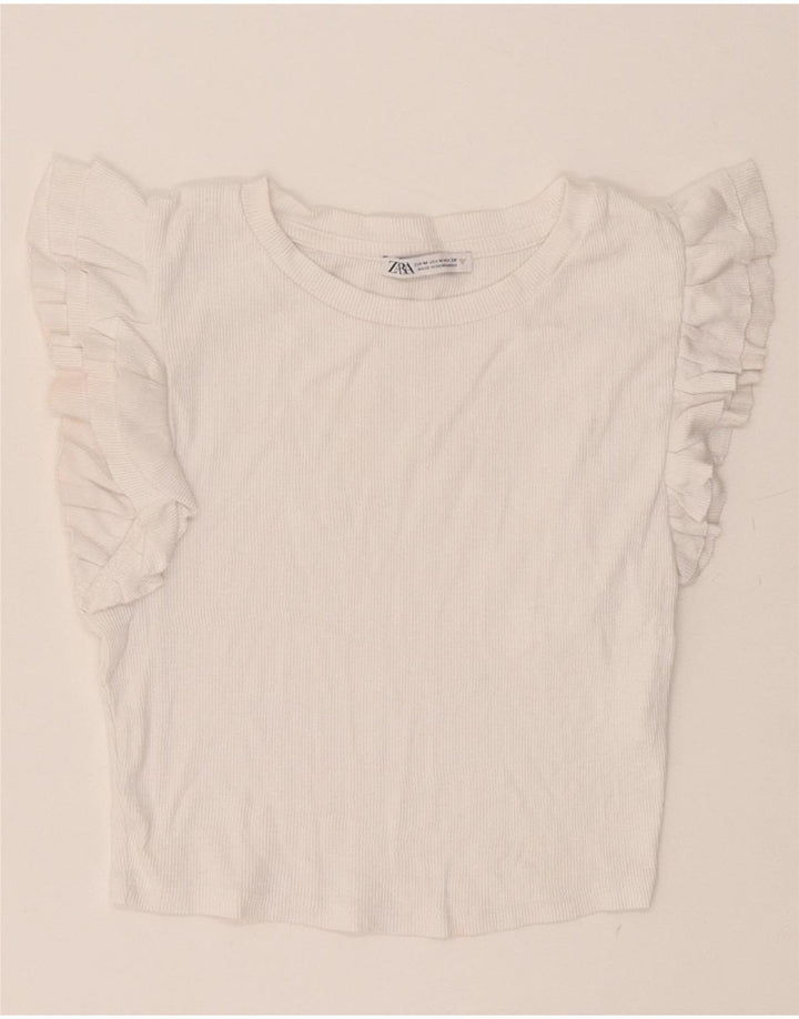 Top corto da donna Zara in camicetta UK 12 cotone bianco medio
