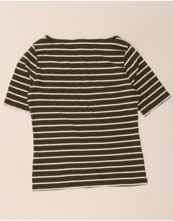 T-shirt da donna Tommy Hilfiger Top UK 14 grande cotone a righe kaki