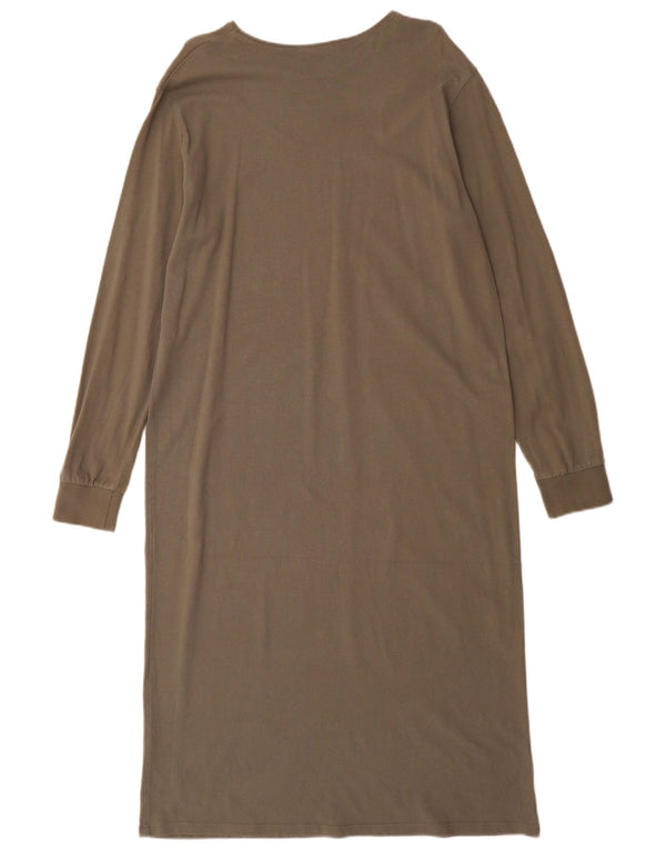 Vestito lungo a maniche lunghe da donna Zara UK 16 grande cotone kaki