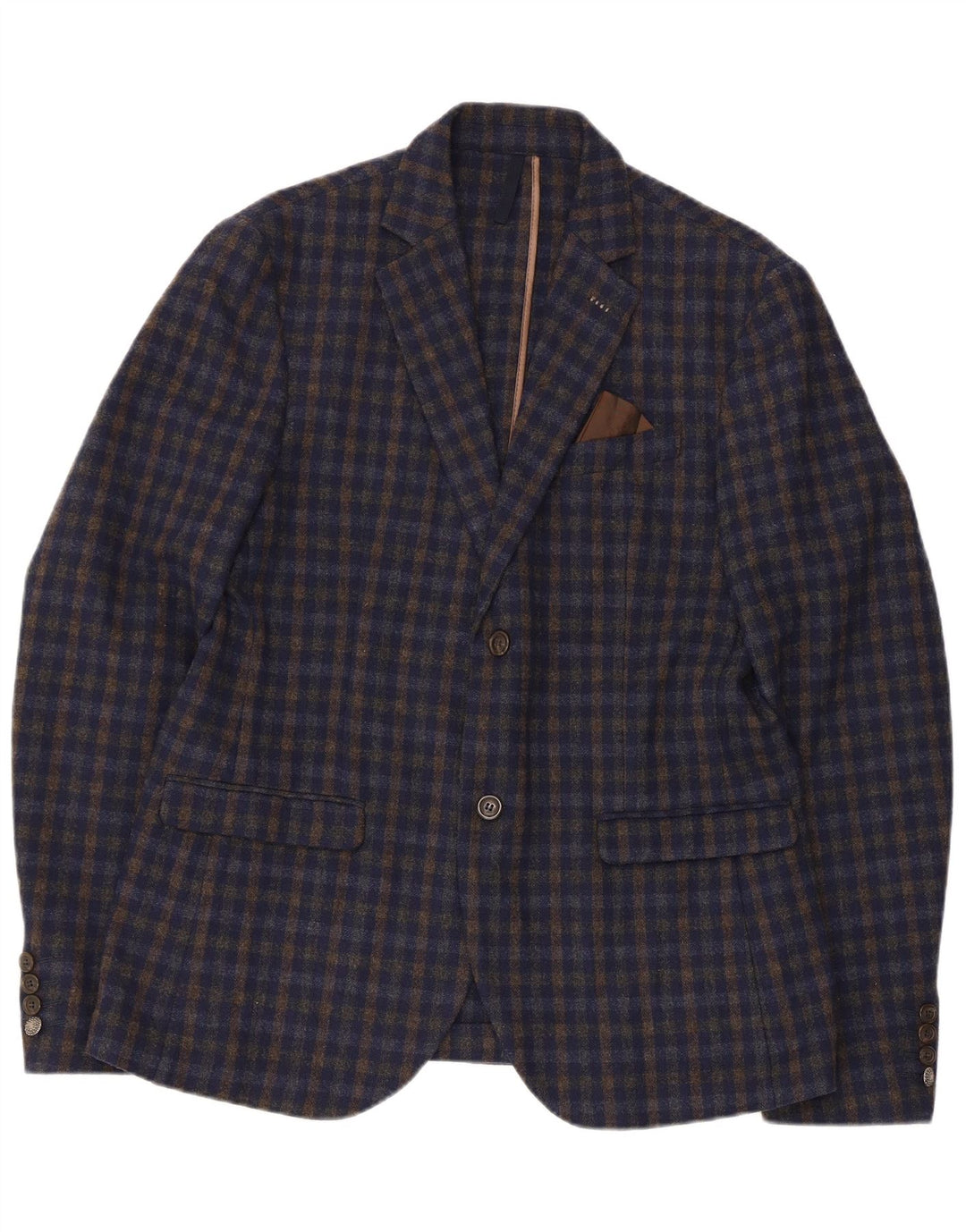 Giacca blazer vintage da uomo a 2 bottoni EU 52 XL Acrilico a quadretti blu navy