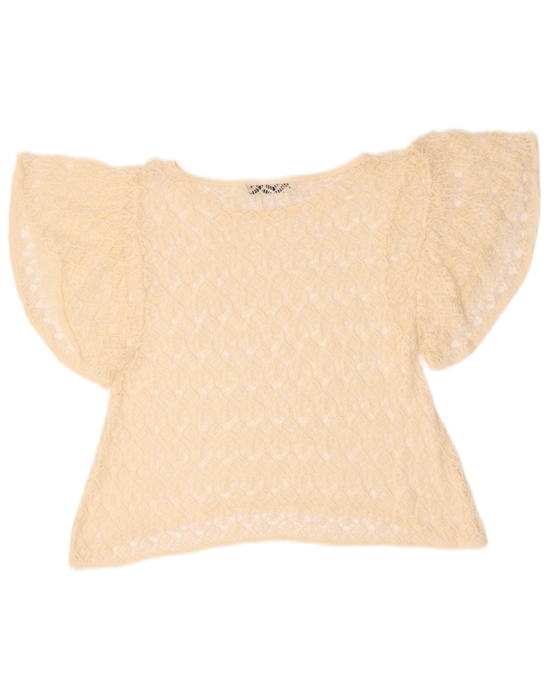 Top Zara da donna, camicetta corta all'uncinetto a pipistrello, UK 12, giallo medio