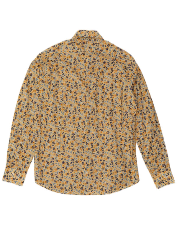 Camicia da uomo vintage bohémien in cotone floreale giallo medio