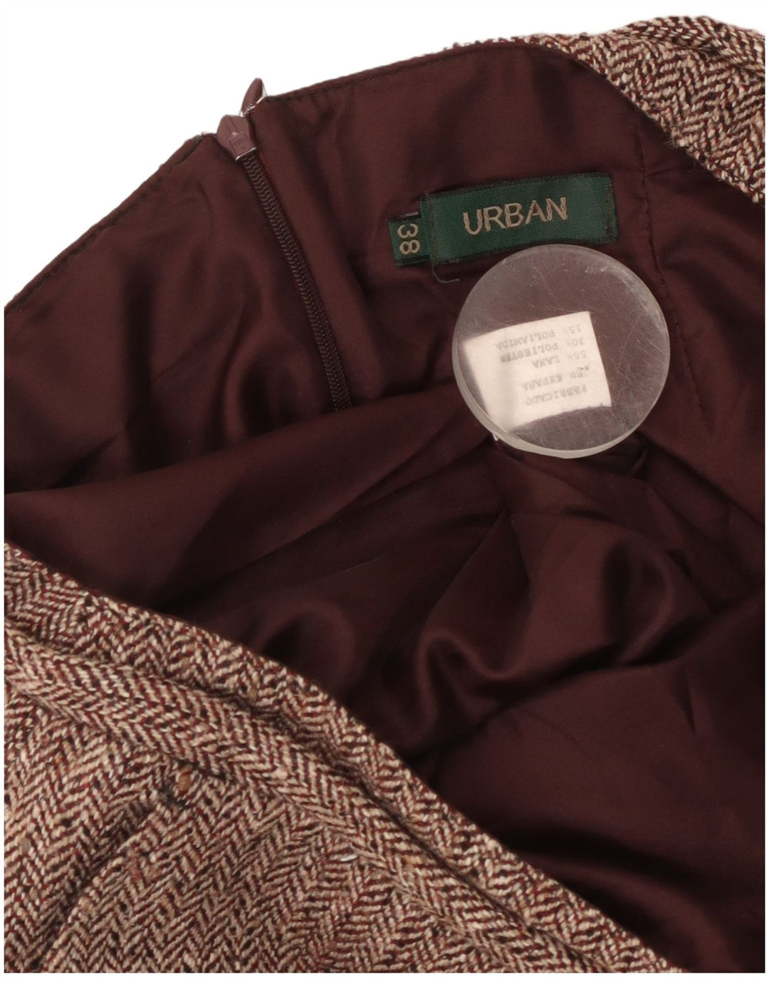 Gonna dritta da donna vintage EU 38 media W30 lana a spina di pesce bordeaux
