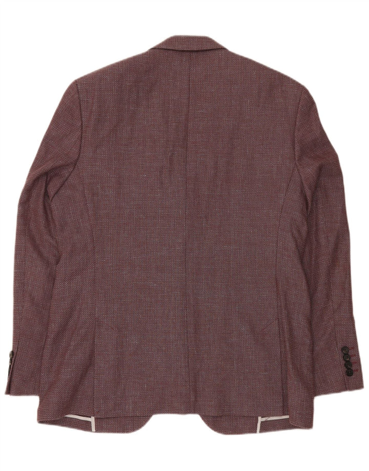 JAEGER Giacca blazer da uomo a 2 bottoni UK 42 XL Lana Chevron bordeaux