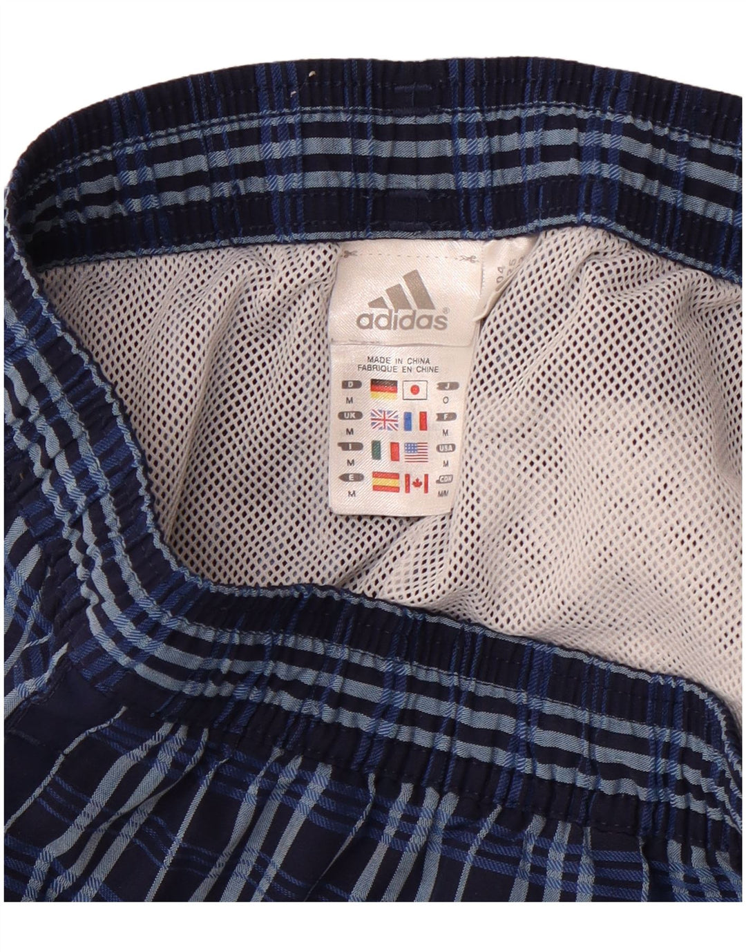 Pantaloncini da bagno da uomo Adidas medi in poliestere a quadri blu navy