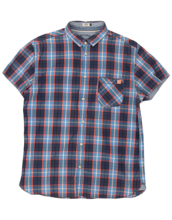 Camicia a maniche corte da uomo Jack & Jones XL blu navy a quadri