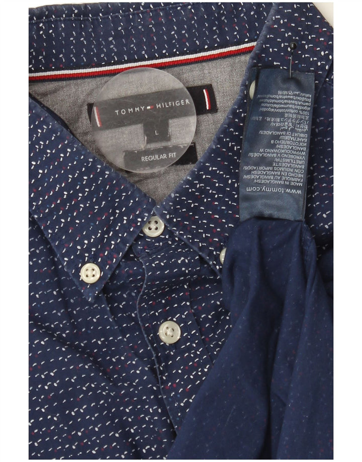 TOMMY HILFIGER Mens Regular Fit Shirt Large Navy Blue Flecked Cotton