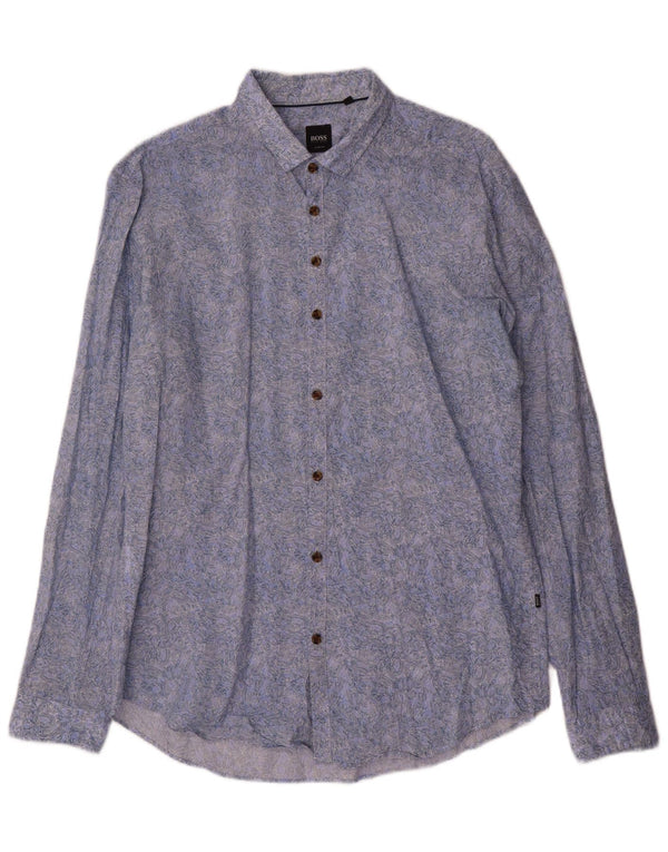 Hugo Boss Camicia slim fit da uomo con motivo astratto, grande cotone blu