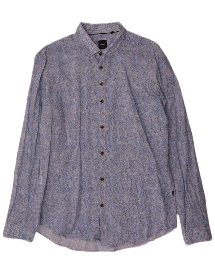 Hugo Boss Camicia slim fit da uomo con motivo astratto, grande cotone blu