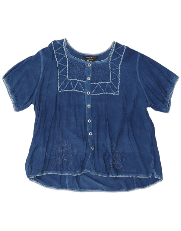 Camicetta vintage da donna a maniche corte UK 22 3XL Viscosa floreale blu navy