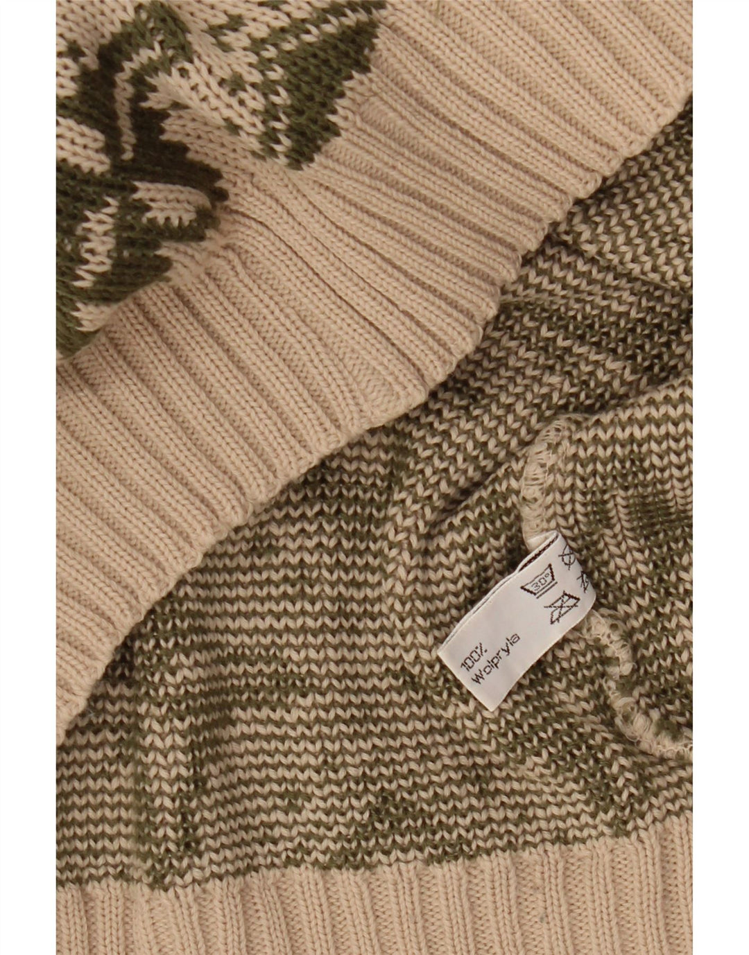 Maglione da donna VINTAGE con scollo a barca IT 46 Large Beige geometrico