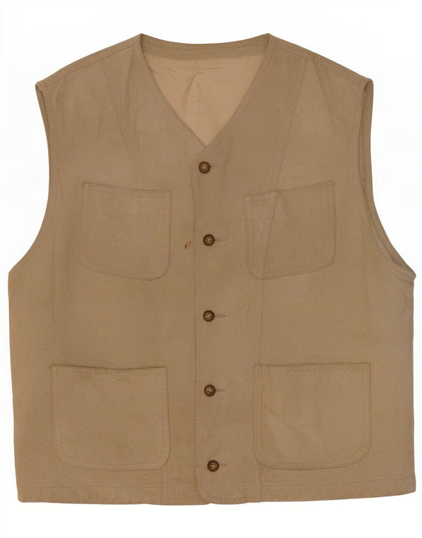 Gilet multiuso vintage da uomo in pelle scamosciata IT 48 in pelle beige medio