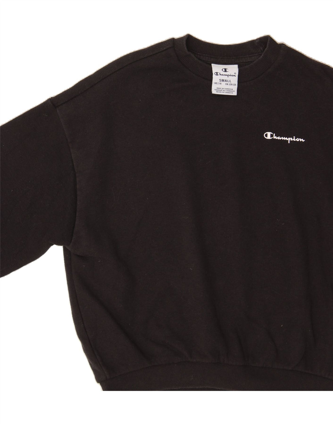 CHAMPION Girls Graphic Sweatshirt Jumper 7-8 Years Small Black Vintage Champion and Second-Hand Champion from Messina Hembry 