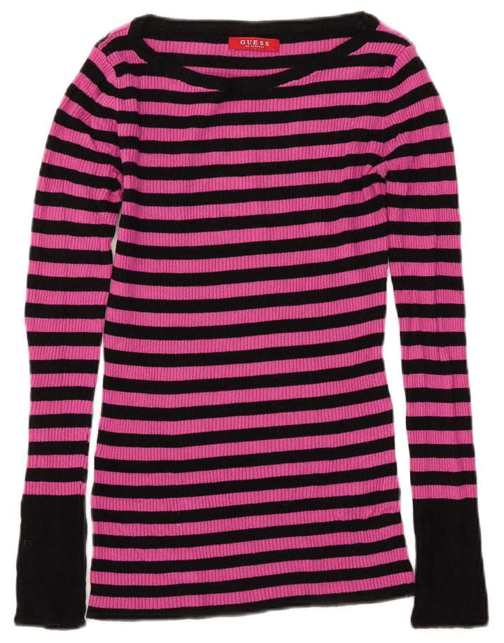 Top Guess da donna a maniche lunghe UK 8 Small Pink Striped