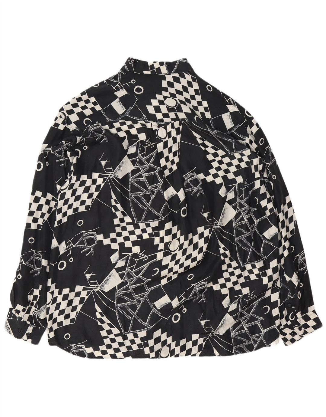 Camicia da uomo VINTAGE XL in seta geometrica nera