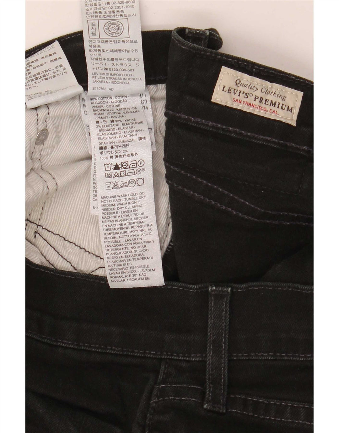 Jeans dritti da uomo Levi's W33 L30 cotone nero