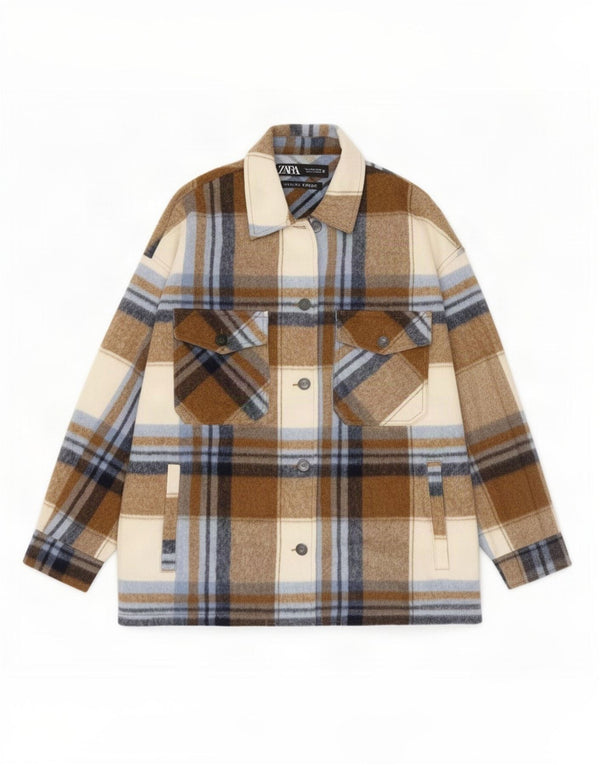 Camicia oversize in flanella da donna Zara UK 10 piccolo scozzese marrone