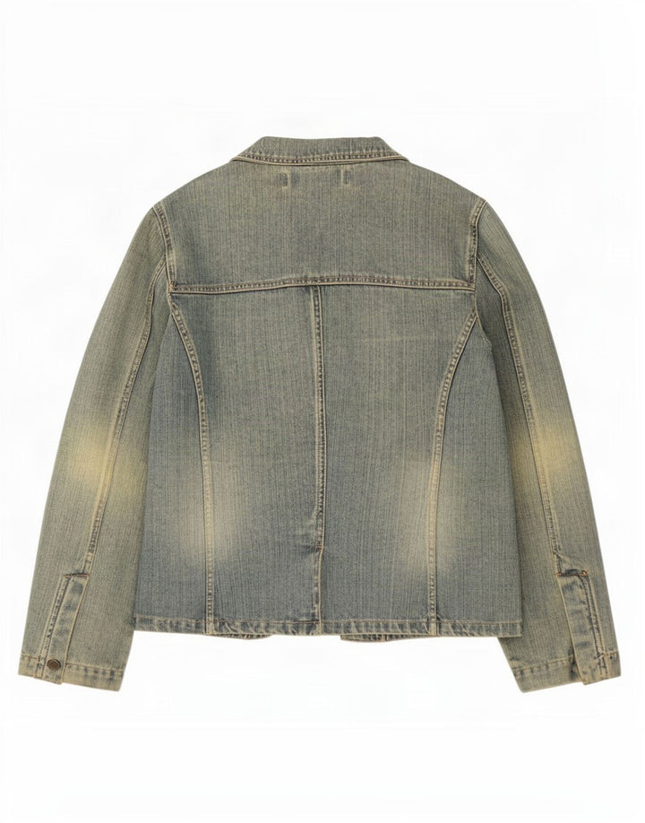 Giacca blazer in denim a 2 bottoni Trafaluc da donna Zara UK 12 cotone blu medio