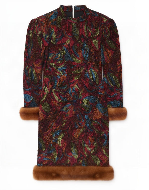 Abito a trapezio vintage da donna con motivo astratto UK 12 medio multicolore