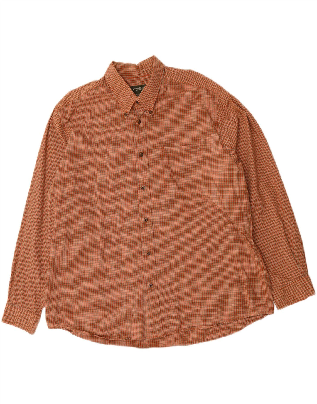 EDDIE BAUER Mens Shirt 2XL Orange Check Cotton Vintage Eddie Bauer and Second-Hand Eddie Bauer from Messina Hembry 