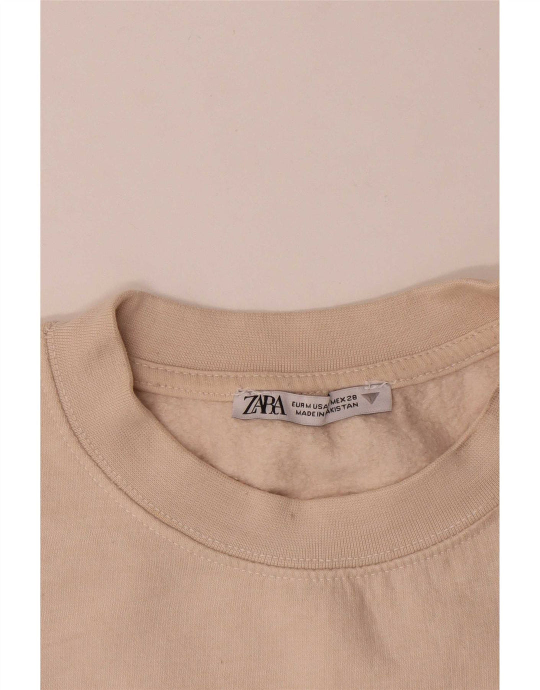 Felpa corta da donna Zara, maglione UK 14, cotone bianco sporco medio