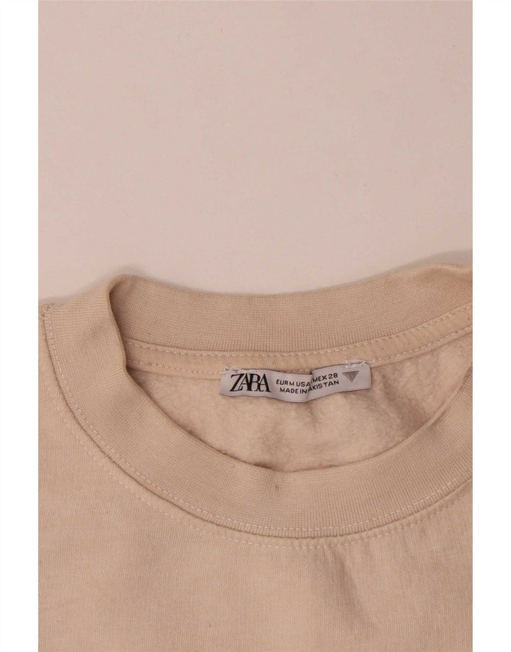 Felpa corta da donna Zara, maglione UK 14, cotone bianco sporco medio