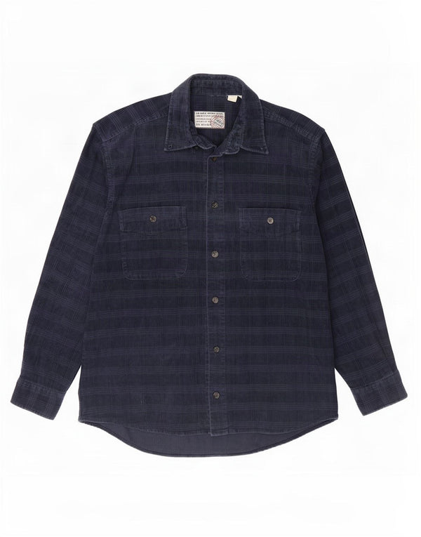 Camicia da uomo in velluto a coste Globe Trotter grande scozzese blu navy