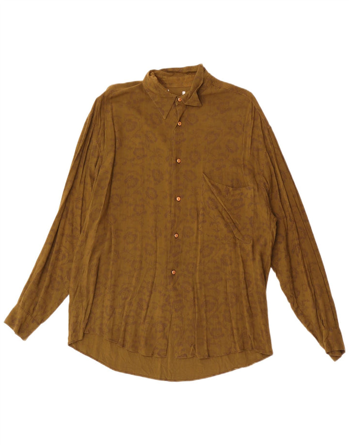 Camicia vintage da uomo XL in viscosa floreale kaki