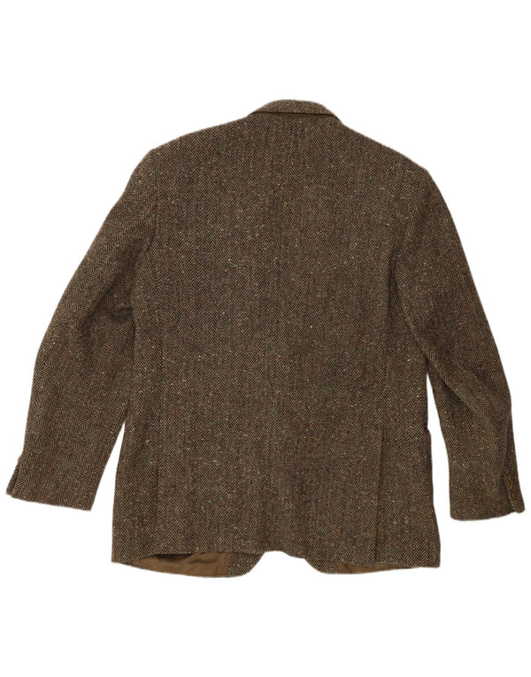 DONEGAL Giacca blazer da uomo a 2 bottoni UK 42 XL Khaki Chevron New Wool