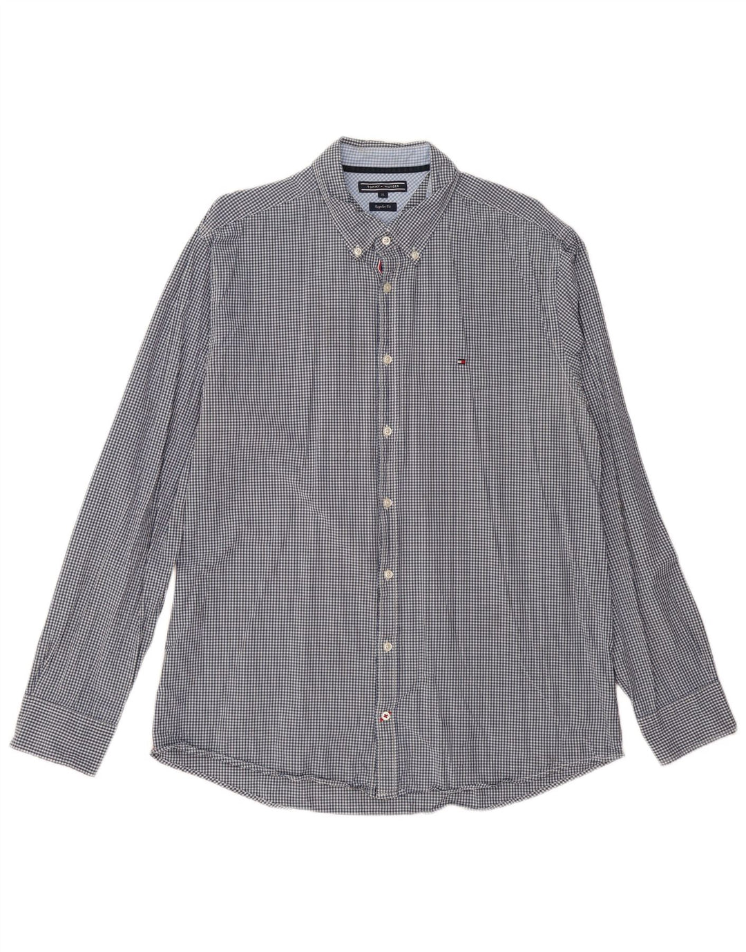 TOMMY HILFIGER Camicia da uomo vestibilità regolare XL a quadretti blu navy