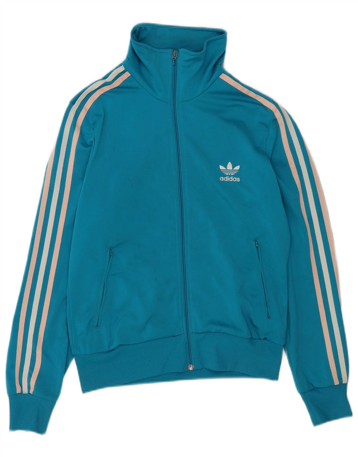 Giacca da ginnastica grafica da donna Adidas UK 16 grande poliestere blu