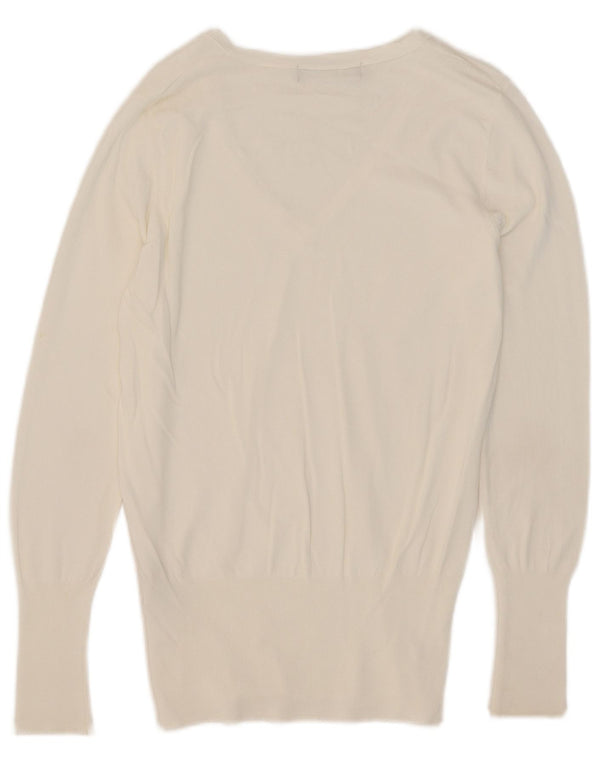 Zara Womens V-Neck Jumper Sweater UK 14 Medium White Viscose