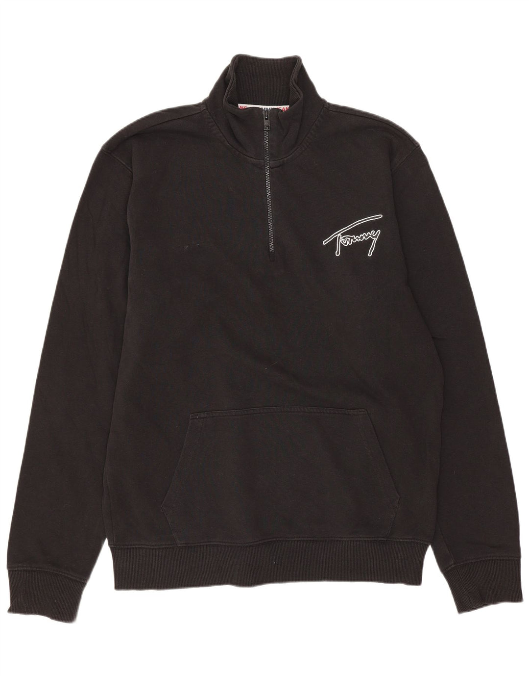 TOMMY HILFIGER Felpa da uomo con zip e collo maglione medio cotone nero