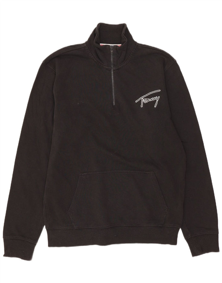 TOMMY HILFIGER Felpa da uomo con zip e collo maglione medio cotone nero