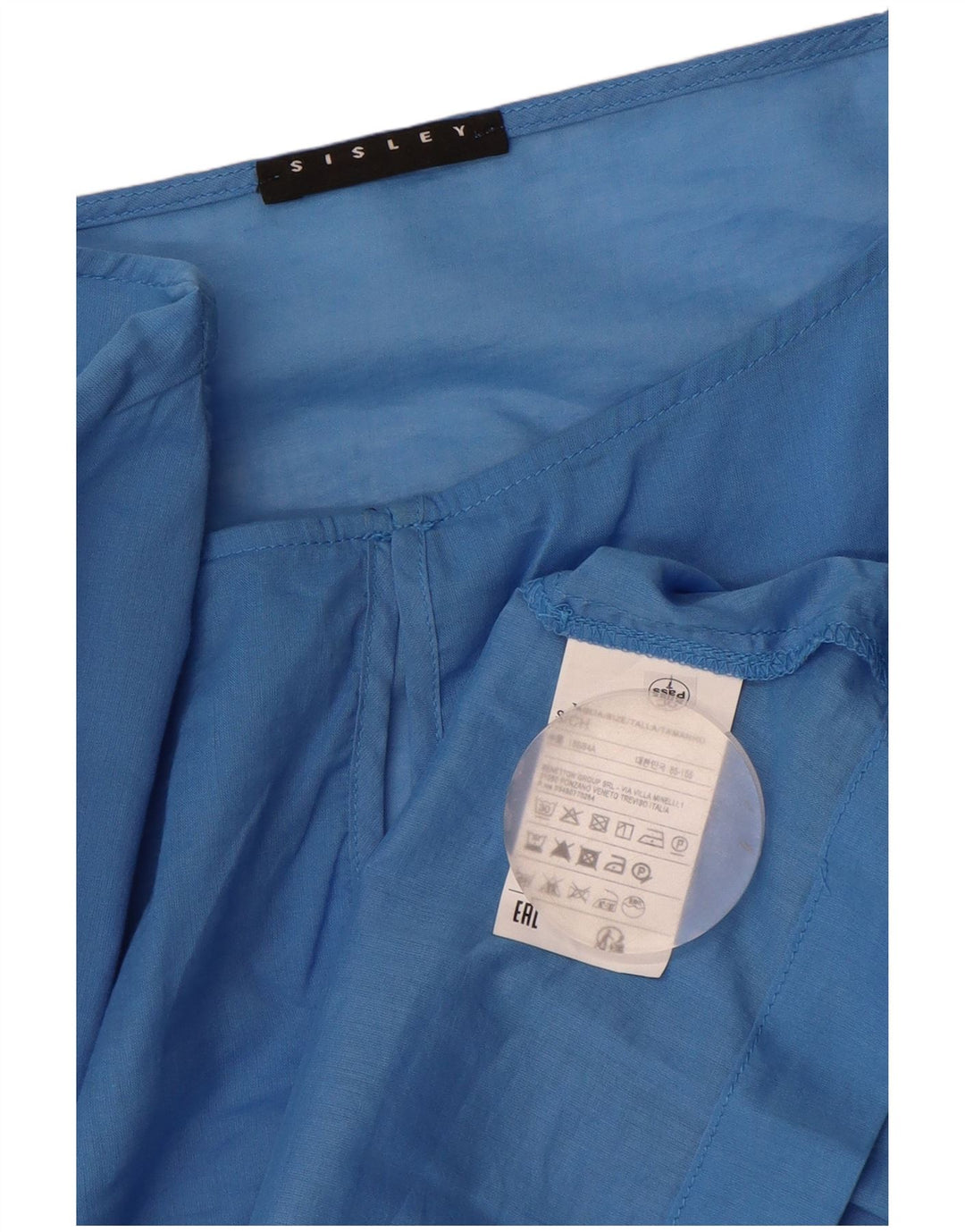 Top camicetta oversize da donna con maniche a 3/4 Sisley UK 10 piccolo cotone blu