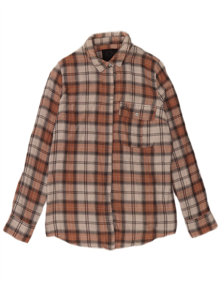Camicia da donna Calvin Klein Jeans UK 10 piccolo cotone a quadri multicolore