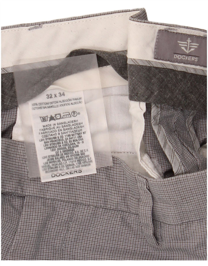 Pantaloni da abito dritti da uomo Dockers W32 L34 in cotone a quadri grigi