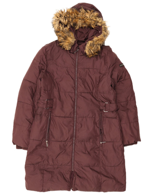 Cappotto imbottito con cappuccio da donna Dkny UK 16 grande poliestere bordeaux
