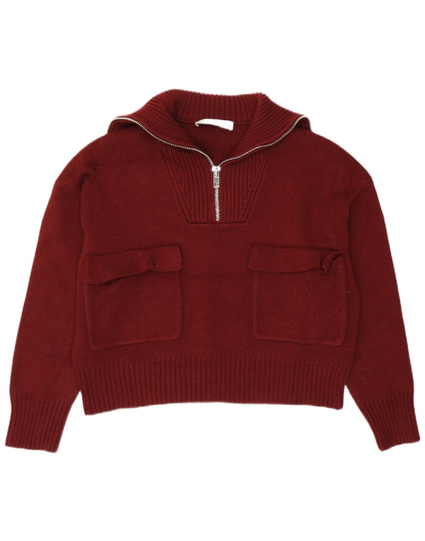 Maglione corto corto con zip da donna Zara UK 10 piccolo bordeaux