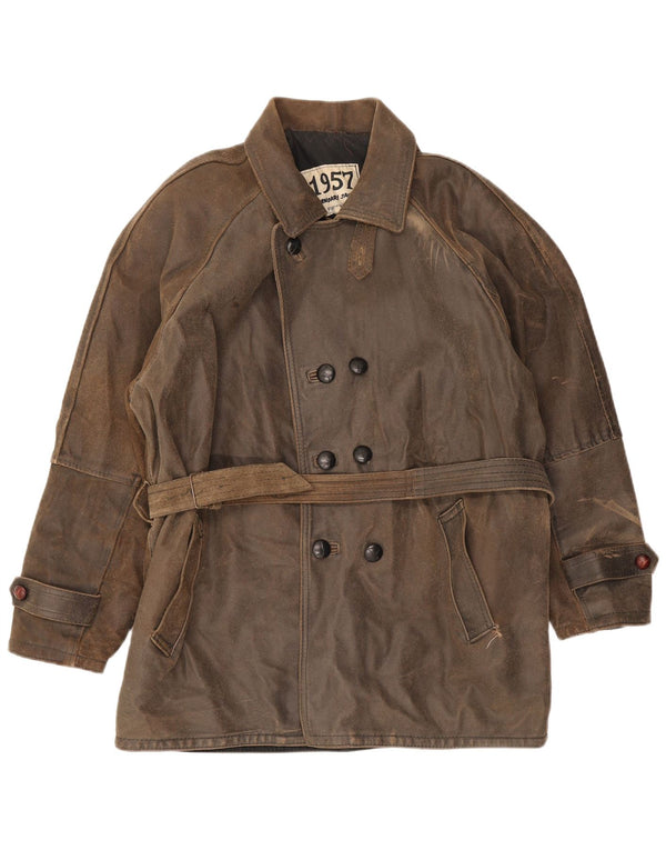 Giacca leggendaria 1957 Cappotto in pelle doppio petto da uomo UK 40 Grande Marrone