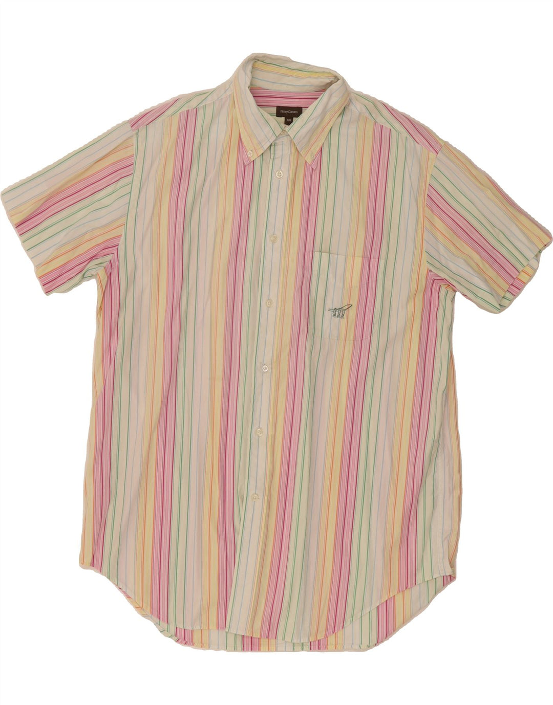 HENRY COTTONS Mens Short Sleeve Shirt Size 44 XL Multicoloured Striped Vintage Henry Cottons and Second-Hand Henry Cottons from Messina Hembry 